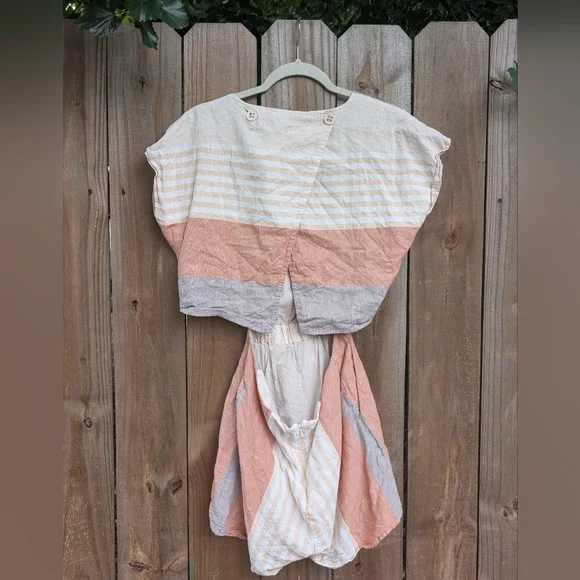 Anthropologie Elevenses Neutral Striped Square Neckline Cut Out Romper - Picture 4 of 16